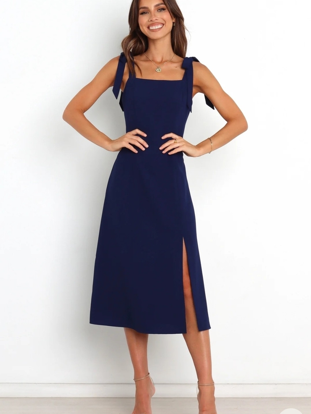 Petal & Pup Navy Bow-Shoulder Midi Dress